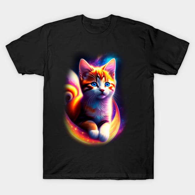 Galaxy Mystical Cat Coloful T-Shirt by igzine